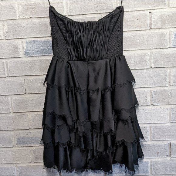 Rebecca Taylor dress tiered short semi black lbd formal fringe sz 6 - Picture 3 of 6